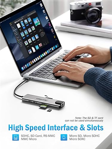 Vista 21 de Lemorele Adaptador multipuerto USB C Hub 10 en 1 para MacBook Pro con HDMI 4K 60Hz, Gigabit Ethernet, entrega de energía de 100 W, 2 puertos USB