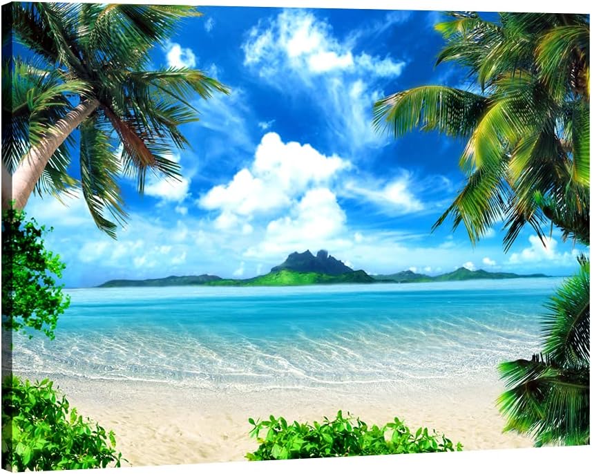 Pyradecor Large Blue Sea Beach Canvas Prints Wall Art Seascape Pictures Paintings for Living Room Bedroom Home Decorations Modern Landscape Giclee Artwork