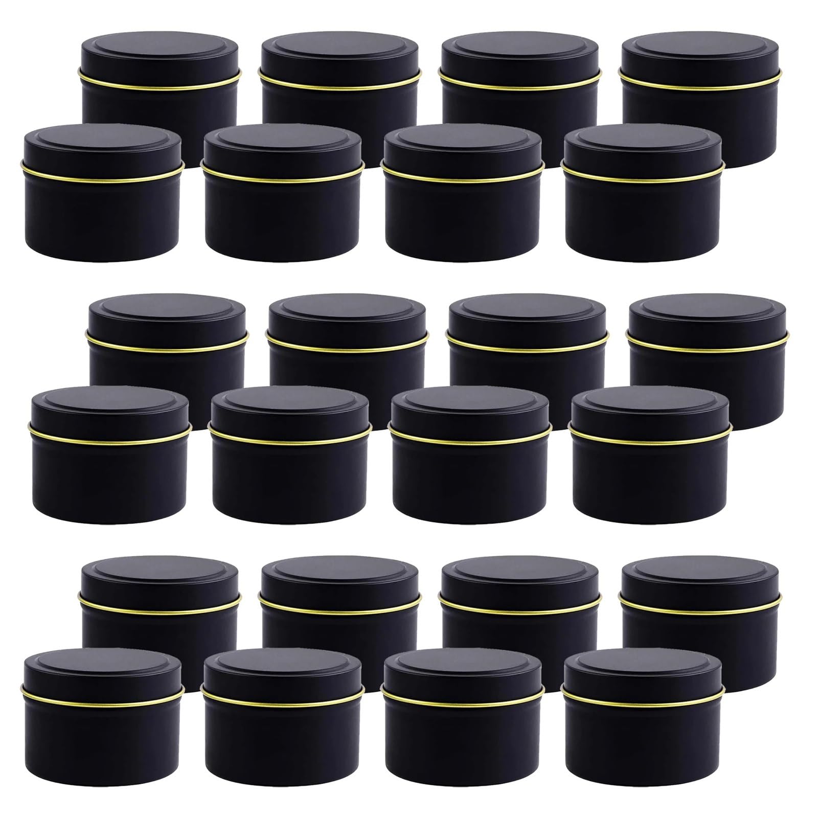 Xinglongs 24 barattoli per candele da 113,4 g/226,8 g, con coperchio, nero opaco, contenitori rotondi per candele fai da te (nero, 226,8 g)