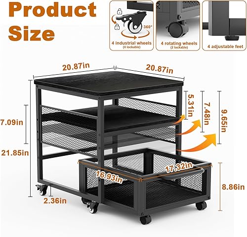 Miniatura 2 de Mini soporte para refrigerador de 21 x 21 pulgadas con almacenamiento, mini mesa de refrigerador resistente con 4 ruedas bloqueables para cafetería,