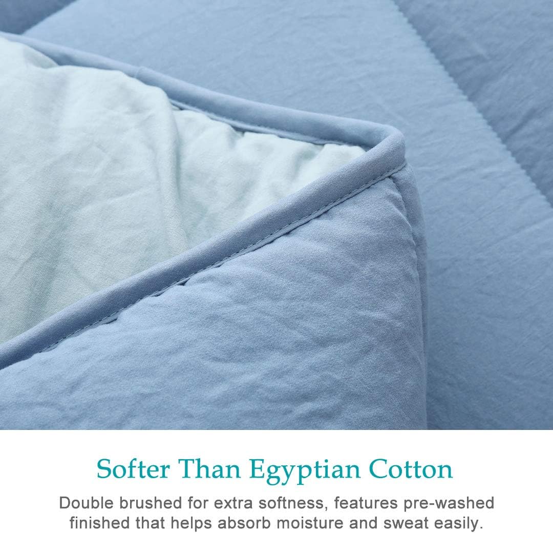 One-Day Sale: Up to 40% Off Oaken-Cat 3pcs Reversible Down Alternative Comforter Set King - All Season Ultra-Soft Cloud Breathable Quilted Microfiber Comforter Duvet, Light Blue/Blue Shadow