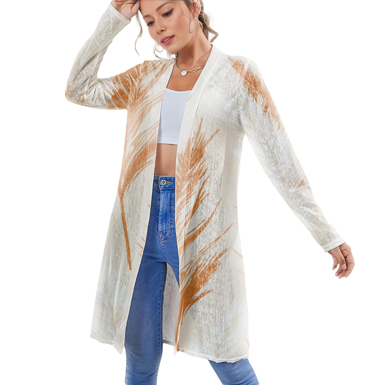 Long Beach Cover Ups For Women Lightweight Boho Basic Open Front Long Sleeve Cardigan For Women Hawaiian Beach