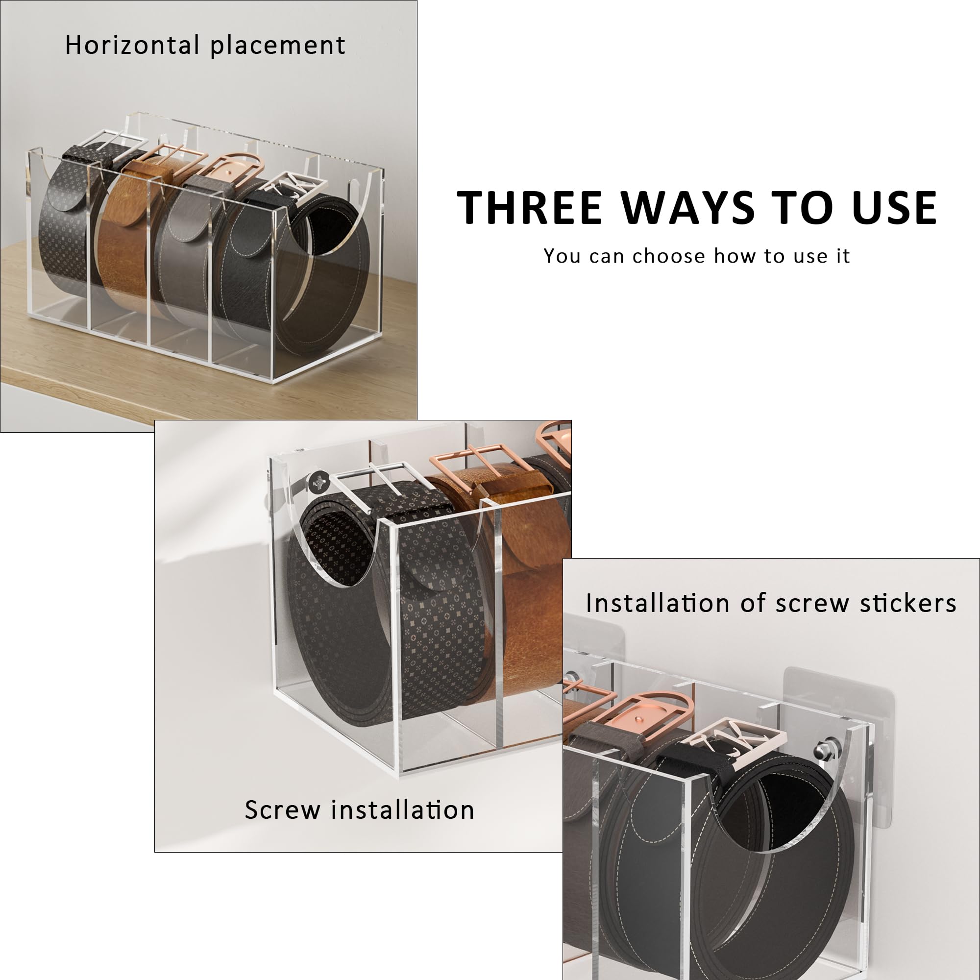Sezanrpt Organiseur de ceinture en acrylique transparent à 5 compartiments pour cravates, fixation murale