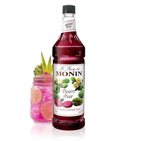 Monin - Desert Pear Syrup, Bold Flavor of Prickly Pear Cactus, Natural Flavors, Great for Iced Teas, Lemonades, Cocktails, Mocktails, and Sodas, Non-GMO, Gluten-Free (1 Liter)