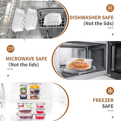 Miniatura 6 de PRAKI Paquete de 48 recipientes de almacenamiento de alimentos con tapas herméticas (24 recipientes y 24 tapas), recipientes de almacenamiento de