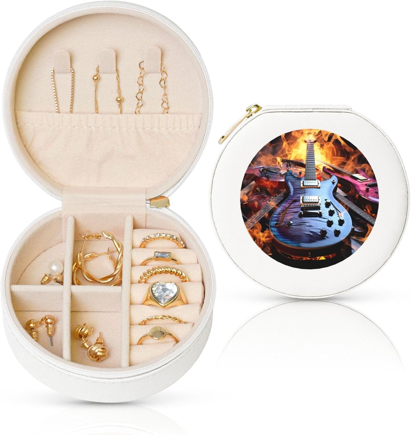 Jewelry Box for Women Girls Leather Travel Jewelry Case Magic Electric Guitar Music Portable Jewelry Organizer Box with Zipper for Earrings Bracelets Rings