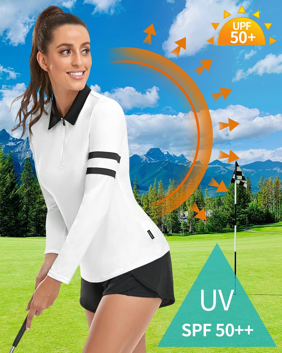 Soneven Women's Long Sleeve Golf Polo Shirts Moisture Wicking Quick Dry Half-Zip Pullover Athletic Workout Striped Tops - Image 3