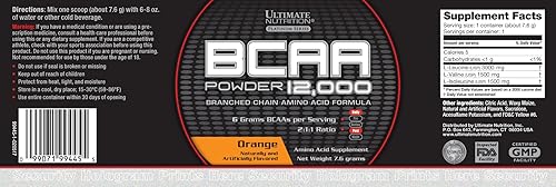 Miniatura 3 de Ultimate Nutrition Suplemento de aminoácidos de cadena ramificada BCAA de 12,000 mg en polvo, naranja, porción única