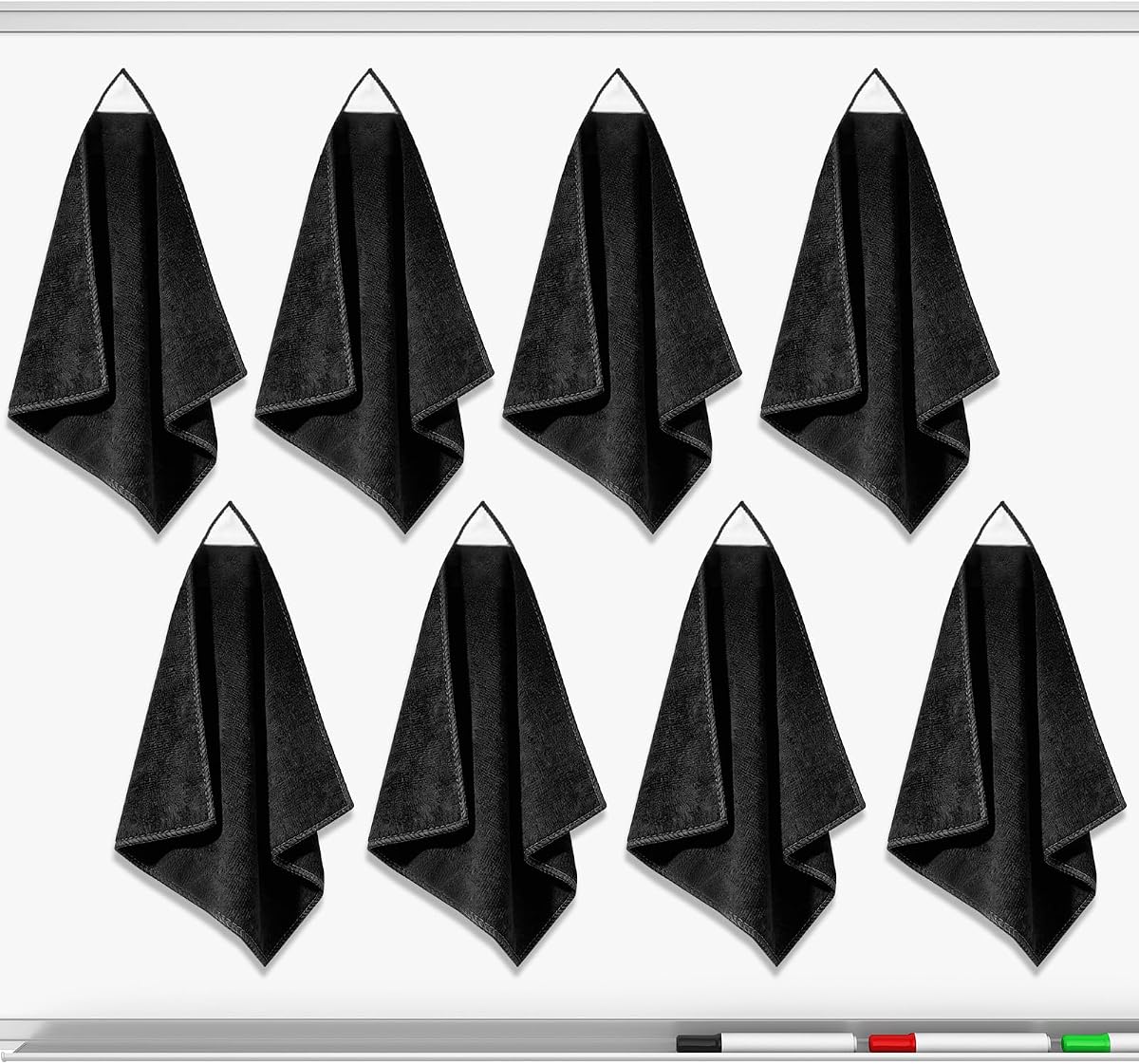 8 Pack Magnetic Microfiber Cleaning Cloth Dry Erasers Cleaner for Whiteboards,Reusable Microfiber Cloth Eraser for White Boards,Glassboards,Home,Office,School,Black,12 x 12 inch