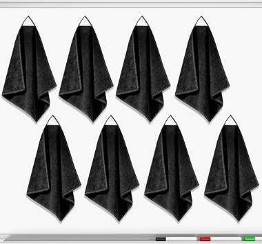 8 Pack Magnetic Microfiber Cleaning Cloth Dry Erasers Cleaner for Whiteboards,Reusable Microfiber Cloth Eraser for White Boards,Glassboards,Home,Office,School,Black,12 x 12 inch