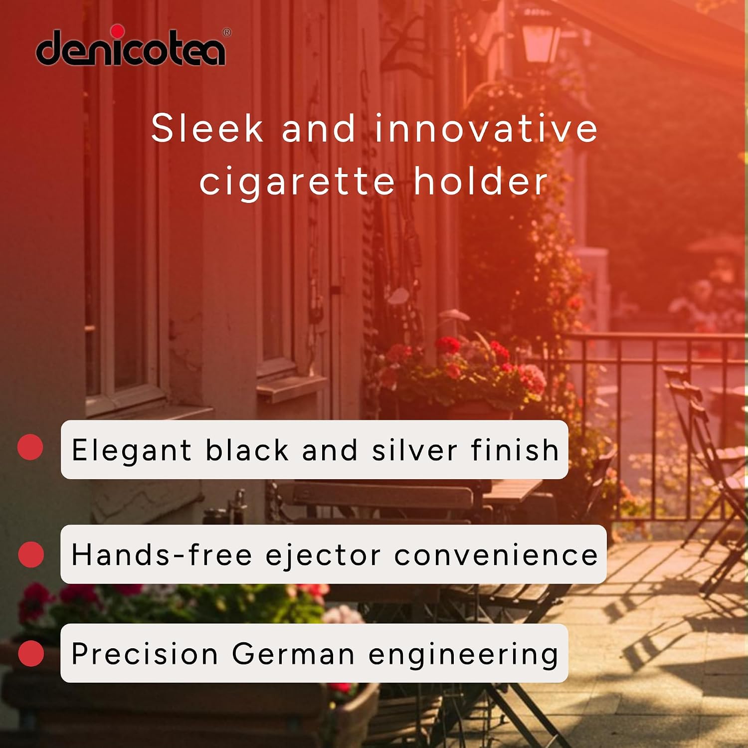 Denicotea Lucille Series Cigarette Holder w/Hands-Free Ejector & 10 Free Filters - Black & Silver - Pack of 4 - Add Style & Sophistication - Avoid Stained Fingers & Lips - Butt Ejector - 20253