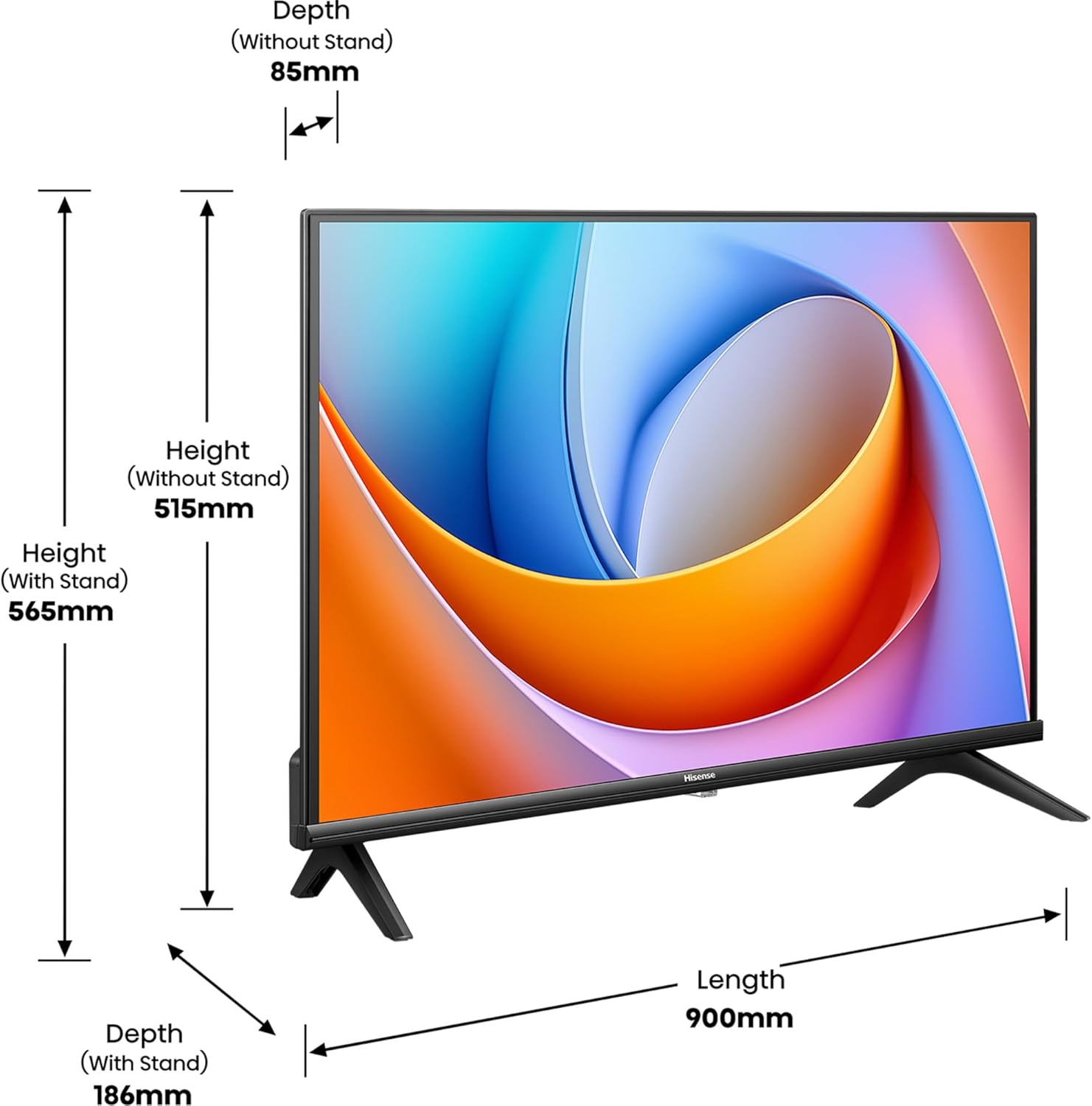 Diagram showing the dimensions of the Hisense 40E4QT TV