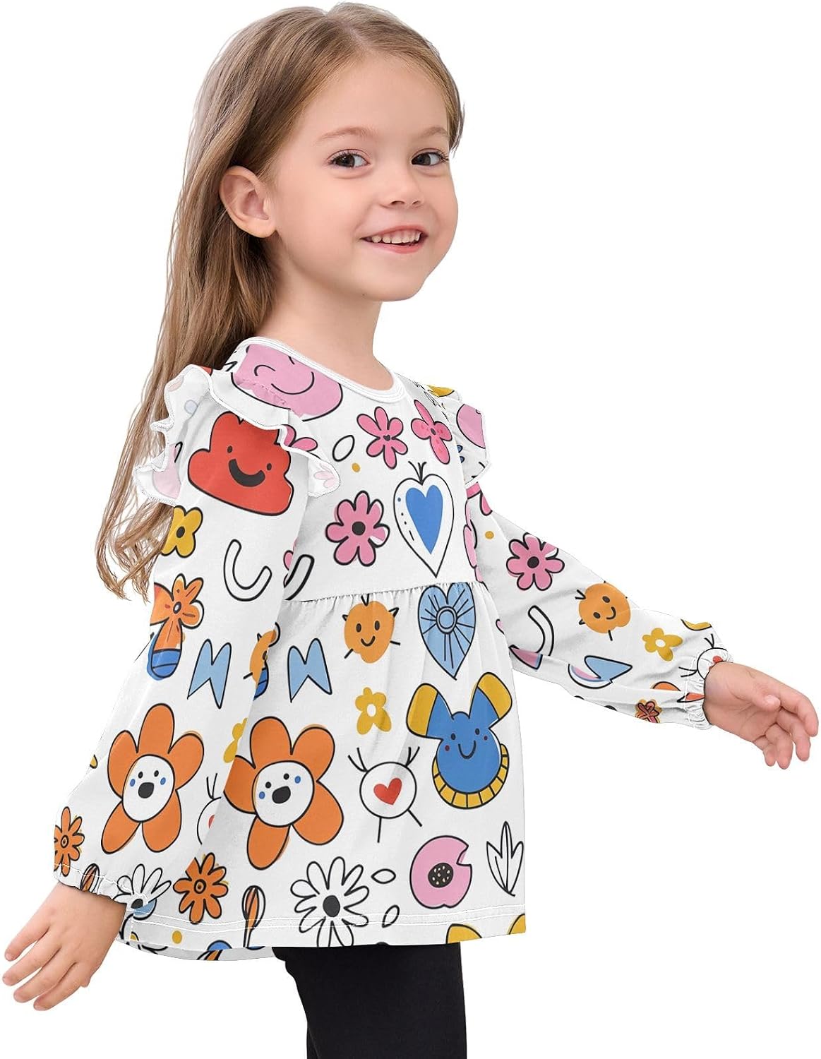 visesunny Toddler Clothes for Girls Simple Floral Pattern Design Long Sleeve Fall Shirts Cotton Top with Ruffle Collar