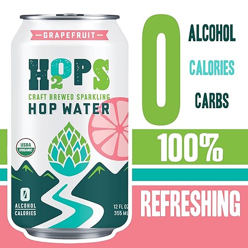Miniatura 5 de H2OPS Agua espumosa de lúpulo  Pomelo (paquete de 24)  Cero calorías, cerveza NA, elaborada artesanalmente, lúpulo orgánico premium, té de lúpulo