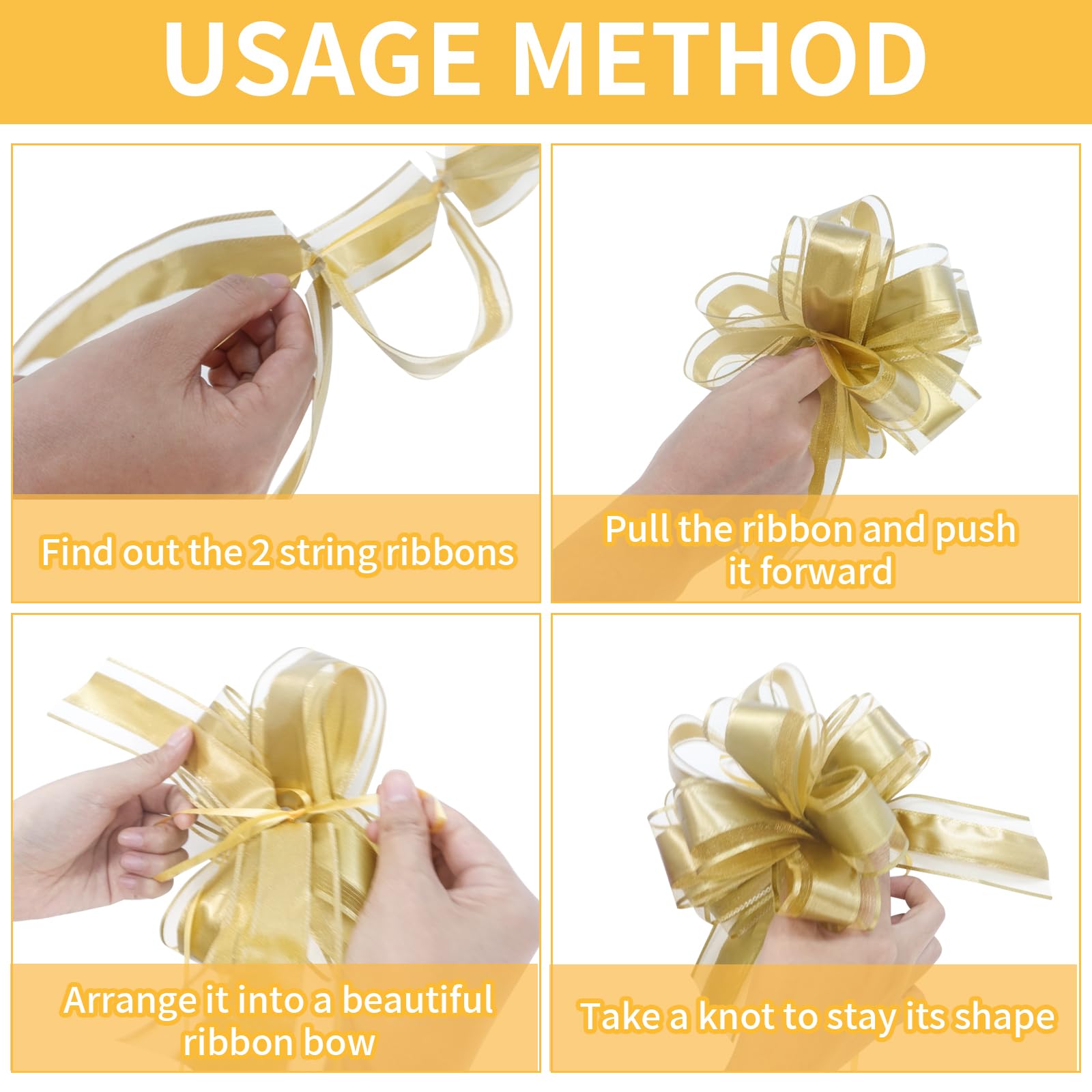 Hevysuo 15Pcs Bows Ribbon with Edge,6inch Ribbons Gift Bows,Wedding Ribbon Bow for Car for Gift Wrapping,Party Decorations,Wedding Cars,Baskets(Green/Gold/White) - Image 3