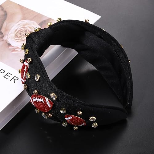 Vista 55 de Diadema de fútbol para mujer, diadema anudada de cristal con diamantes de imitación, adornada para el día del juego, accesorios de fútbol para mamá