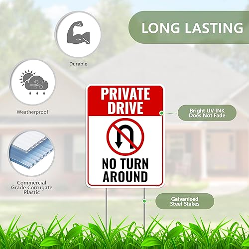 Miniatura 2 de Venicor Señal de "No Turn Around con estacas de metal, 17" x 13", plástico corrugado, no entrar, no entrar, no trespassing no turnaround