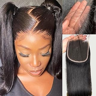 5x5 SKINLIKE Real HD Lace Closure Straight Human Hair 0.095mm Ultra-thin hd lace Closure with Tiny knots Brazilian Virgin Human Hair Free Part Closure pre plucked with Natural Hairline, 14inch