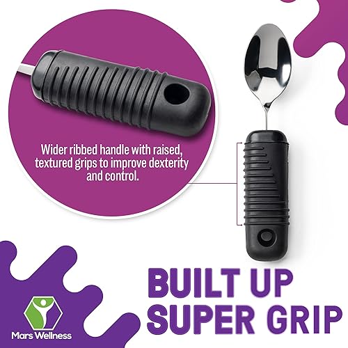 Miniatura 5 de Mars Wellness Juego de utensilios con peso  3 piezas resistentes, tenedor, cuchillo y cuchara de acero inoxidable, utensilios adaptativos para mayor