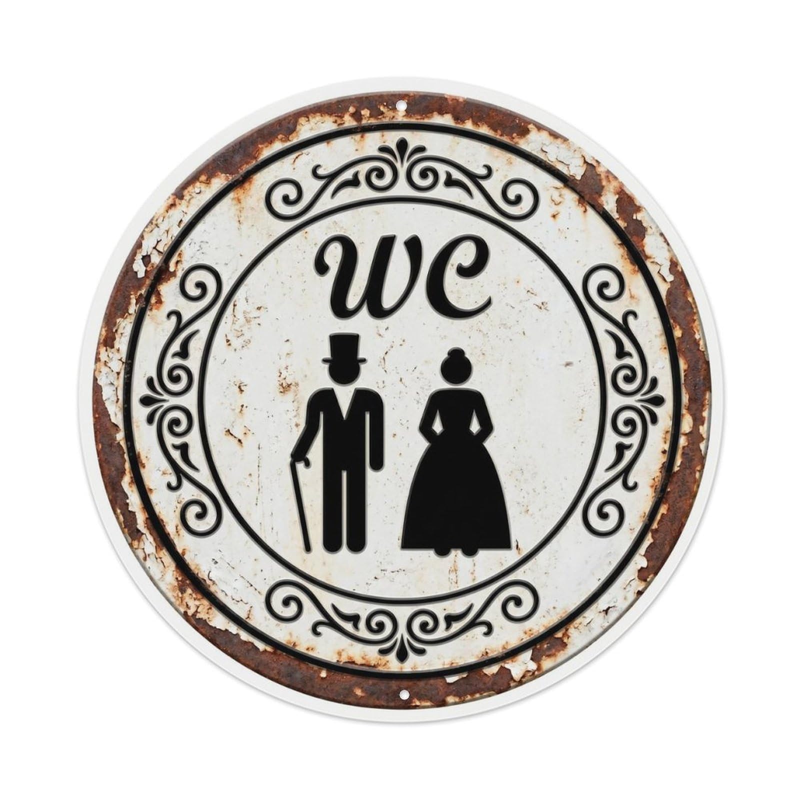 Toilet （WC） Shabby Restroom Emblem Metal Tin Sign Plaque Wall Decor for Cafe, Club Bar, Office, Home Garden Round Metal Poster 8x8Inch