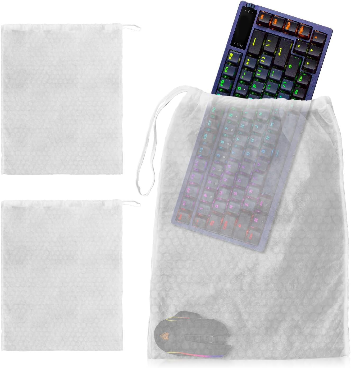 APQ Supply Drawstring Bubble Out Bags, 12 x 16 Inch. 10 Pack of Polyethylene Bubble Pouches for Packing with Outer Non-Woven PP Layer. Shipping Bubble Bag. Packing Bubble Bags with Elastic Drawstring