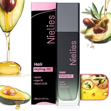 Keratin Hair Serum with Argan Oil & Hair Vitamins A, E, B5 Anti Frizz Control Oil for Frizzy, Curly, and Damaged Hair Keratin Leave-In Treatment Aceite para Cabello Rizado 3.4 fl oz