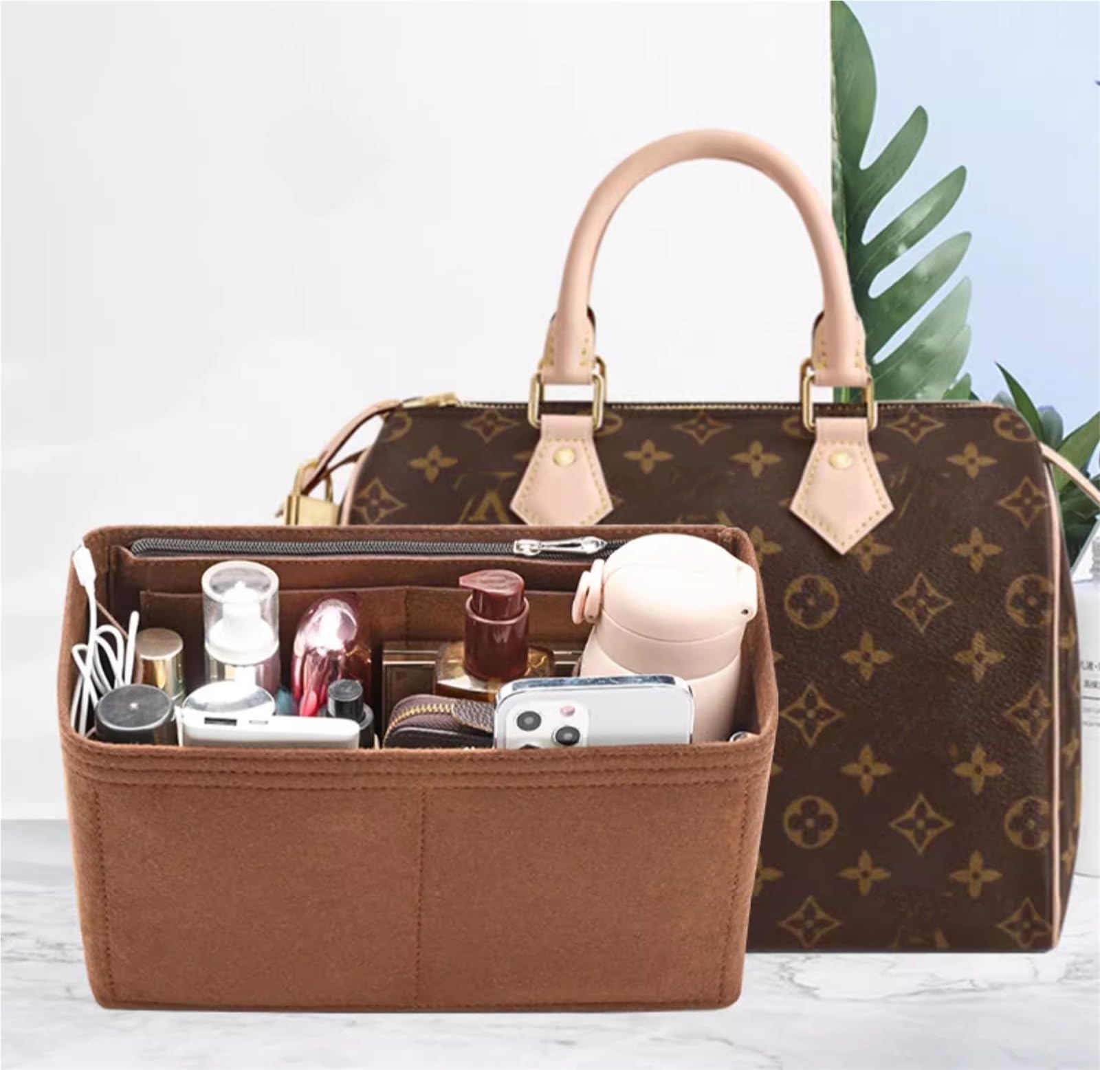 Organizer tascabile in feltro per borsa LV Speedy 25 30 35, tasca interna sagomata, borsa cosmetica portatile da viaggio(Brown a,For speedy30)