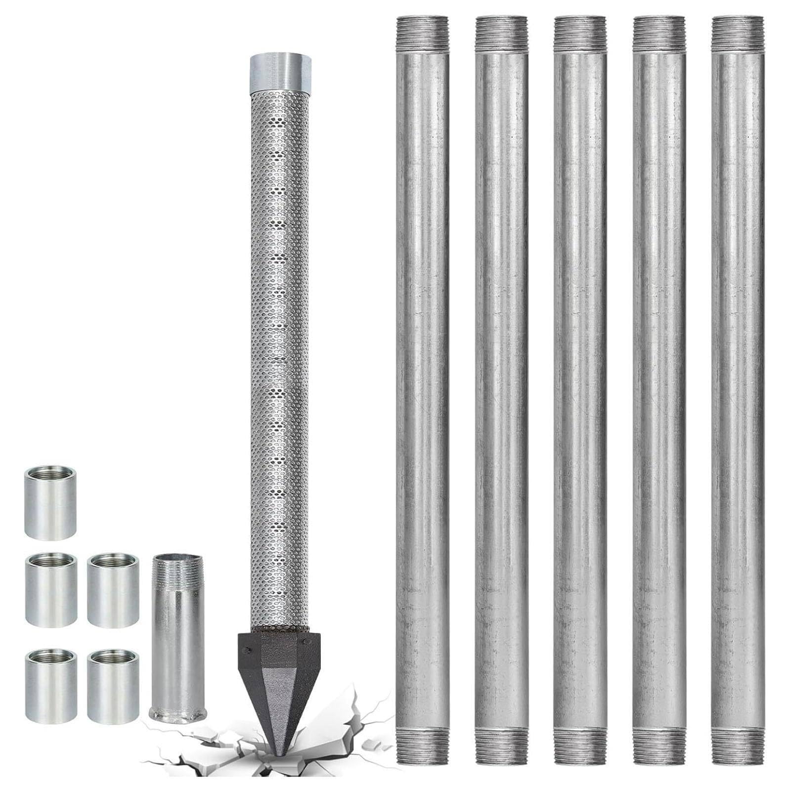 Zestaw do wiercenia studni,studnia z igłą piaskową ze stali nierdzewnej 1-1/4" z sitem o oczkach 60 Gaze,36" wytrzymałe narzędzie do wiercenia płytkich studni,ocynkowane rury i złączki 5+1kit