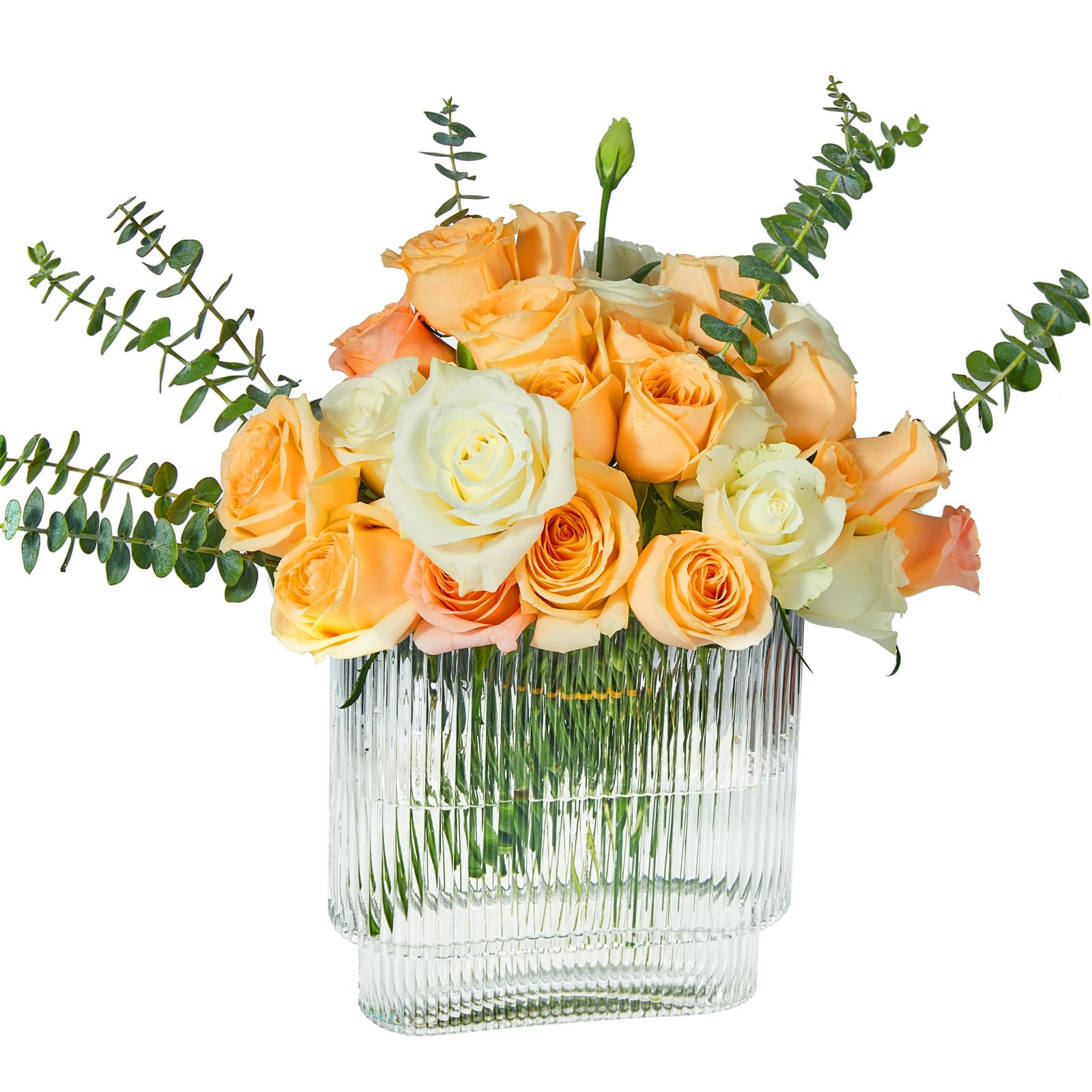 Clear Glass Vase,Ribbed Modern Flower Vaseglass Cylinder Decorative