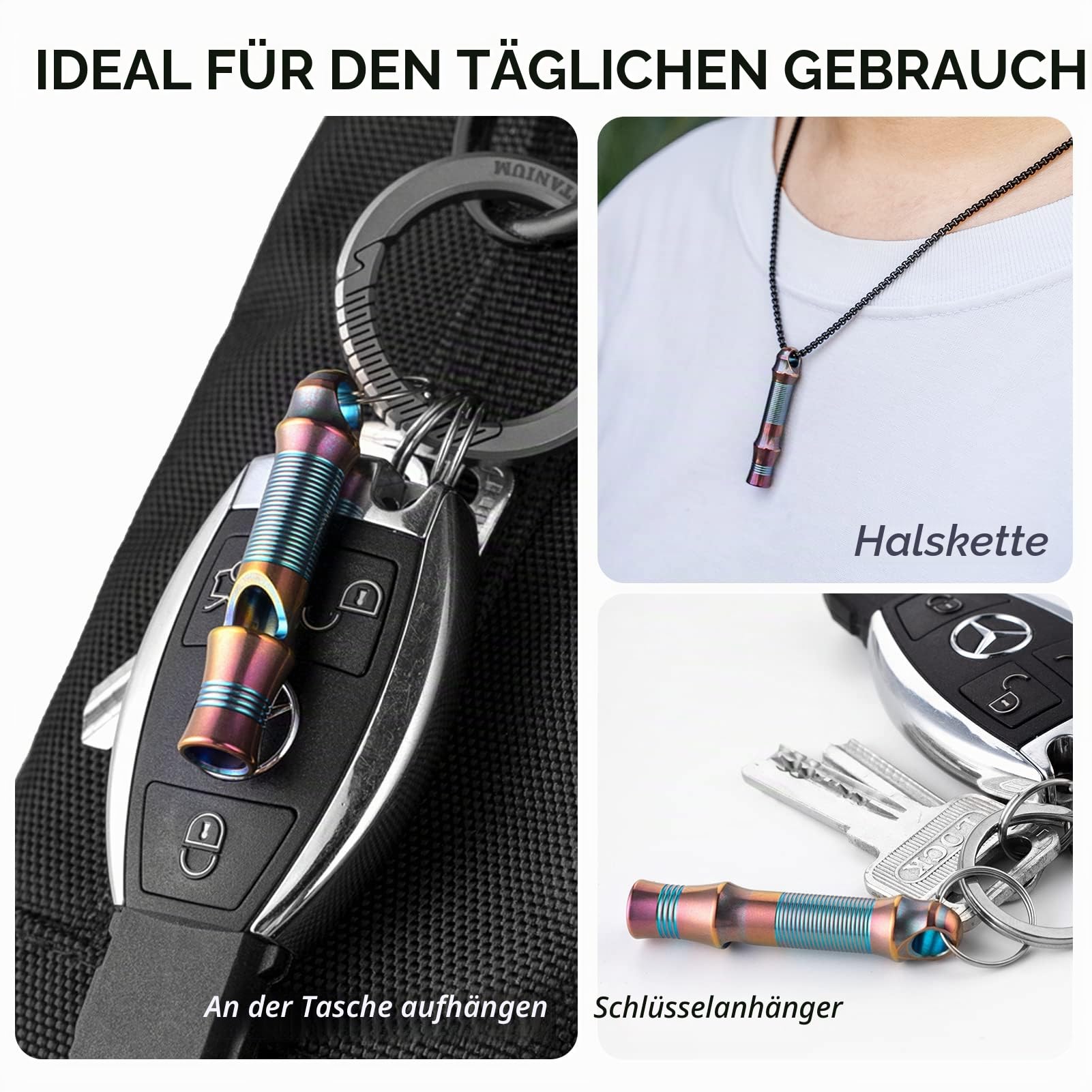 Tisur Notfallpfeife aus Titan, EDC-Sicherheitspfeife, Halskette, laut bis zu 120 dB, Pfeife für Überleben, Wandern, Camping, Haustiertraining