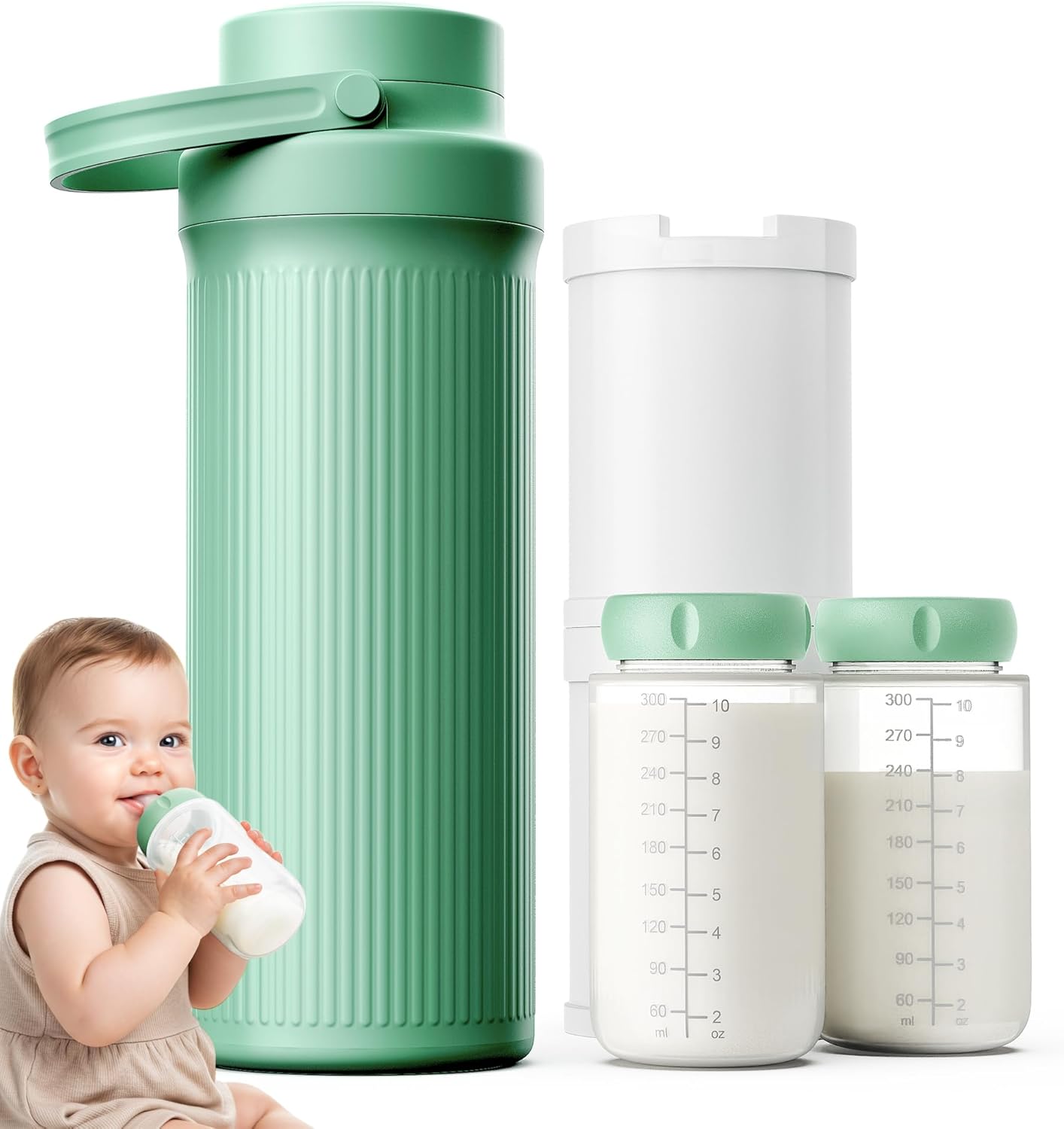 22oz Breast Milk Cooler Bottle for Travel & Outdoor Use, Portable Breastmilk Chiller with 24-Hour 360° Cooling, Larger Capacity with 2 Baby Bottles for Breast Milk Storage