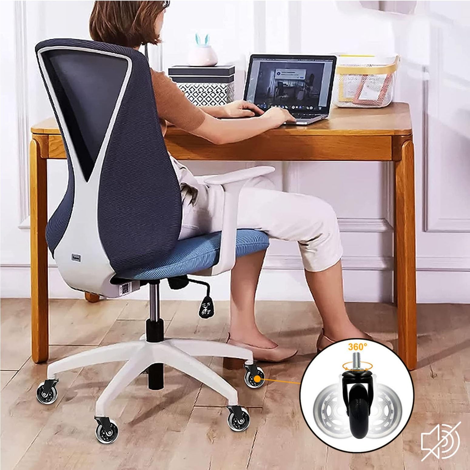 Bürostuhl Rollen 5er-Set/6er-Set, Leises Gleiten Bürostuhl Rollen mit Gewinde 2,5/3 Zol, Kratzerfrei & Leises Gleiten (Size : 6PCS-2.5in)