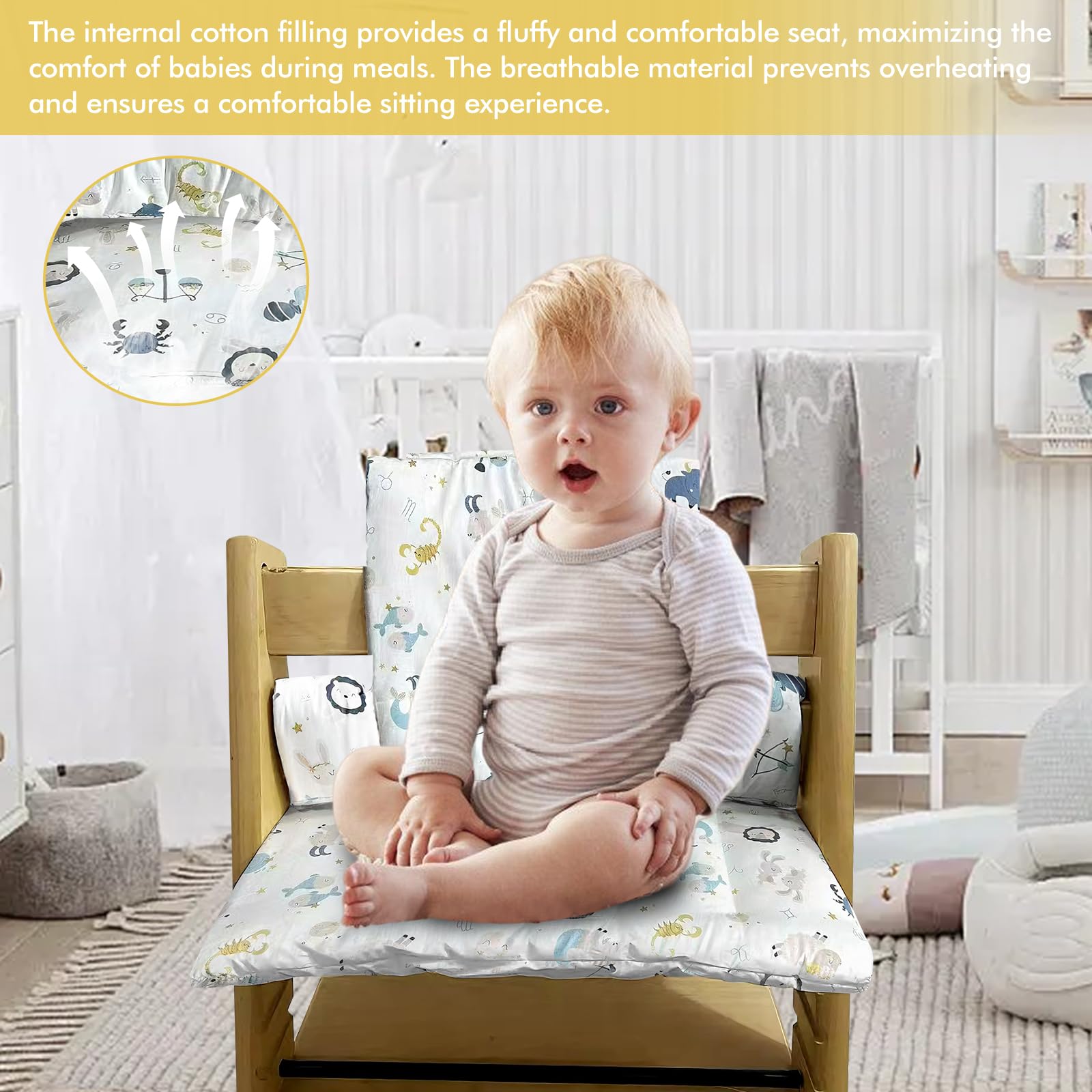 Juego De Cojines Antideslizantes Para Trona Stokke Tripp Trapp - Algodón, Lavable, 49x29 Cm, Blanco