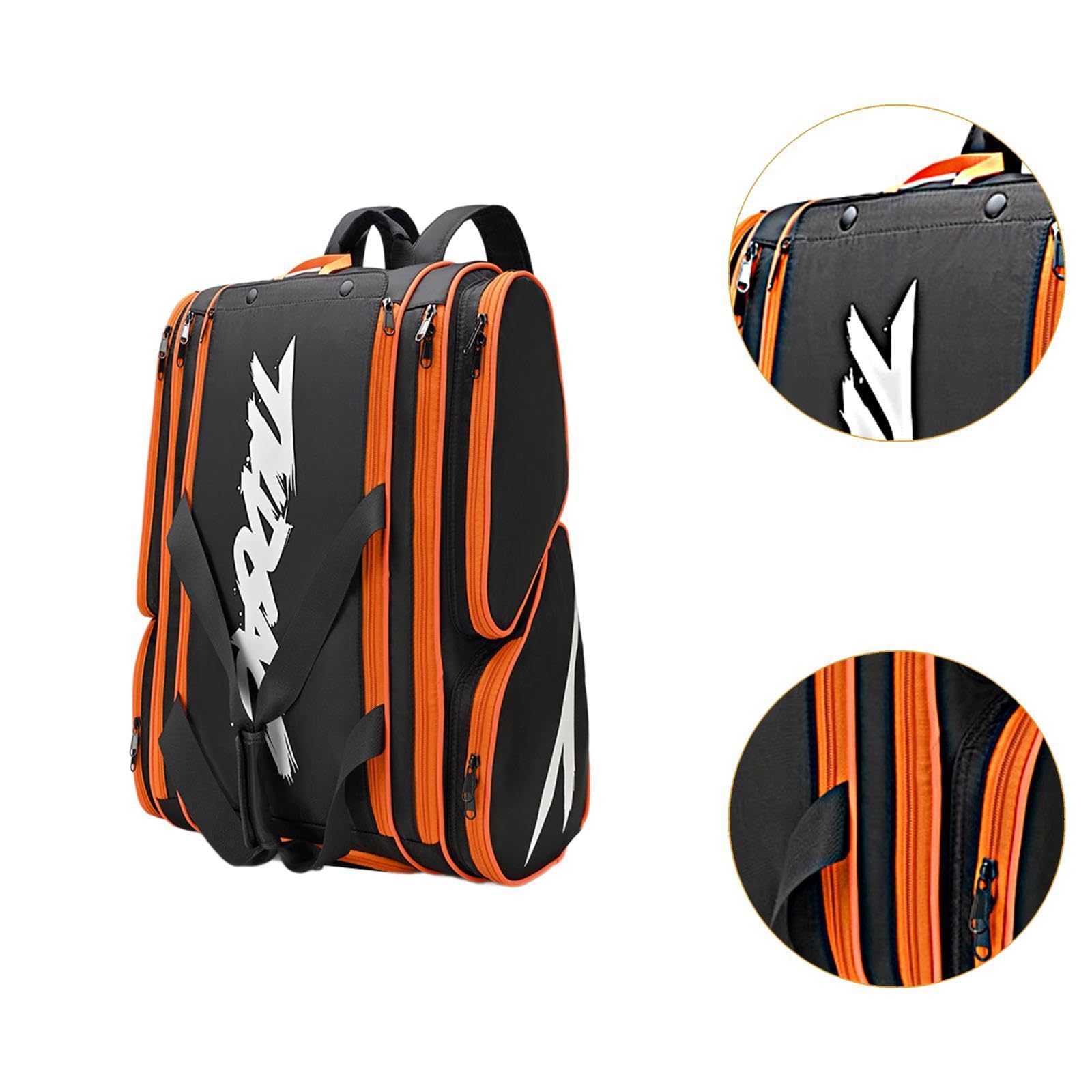 Pickleball Borsa Equipaggiamento Sport Zaino Porta Racchetta Organizer Accessori Borsone Impermeabile Tessuto Robusto con Manico Adatta per Accessori, Arancione E Nero