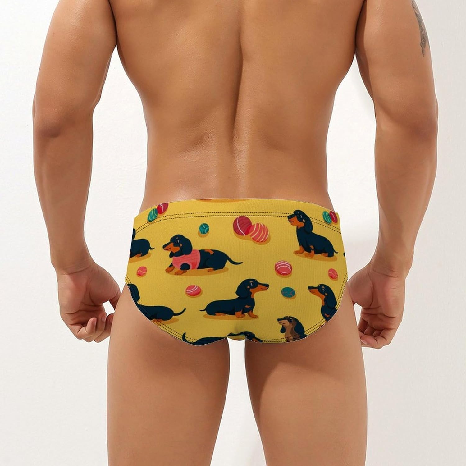 Dachshund Dogs Balls Men's Swimwear Bikini Swimming Briefs Stretchy Swimsuits Board Surf Shorts Trunks