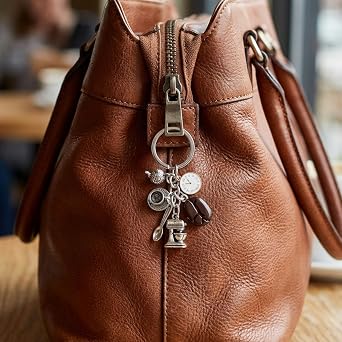 Coffee Keyring – Drink Keychain Bag Charms for Women with Coffee Beans, Pot, Cup and Spoon, Cute Key Rings Gifts for Barista, Friends and Coffee Lovers