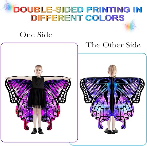 Miniatura 2 de Alas de mariposa para niñas, alas de hadas de doble cara, disfraces de Halloween para niños, juego de 3 capas de mariposa.