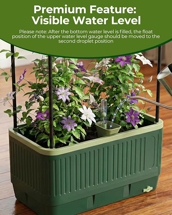 2 Pack Raised Garden Bed Tomato Planter with Trellis, 130cm Self-Watering Tomato Planters, Raised Planter with Trellis for Climbing Plants, Flowers, Vegetables- Indoor/Outdoor
