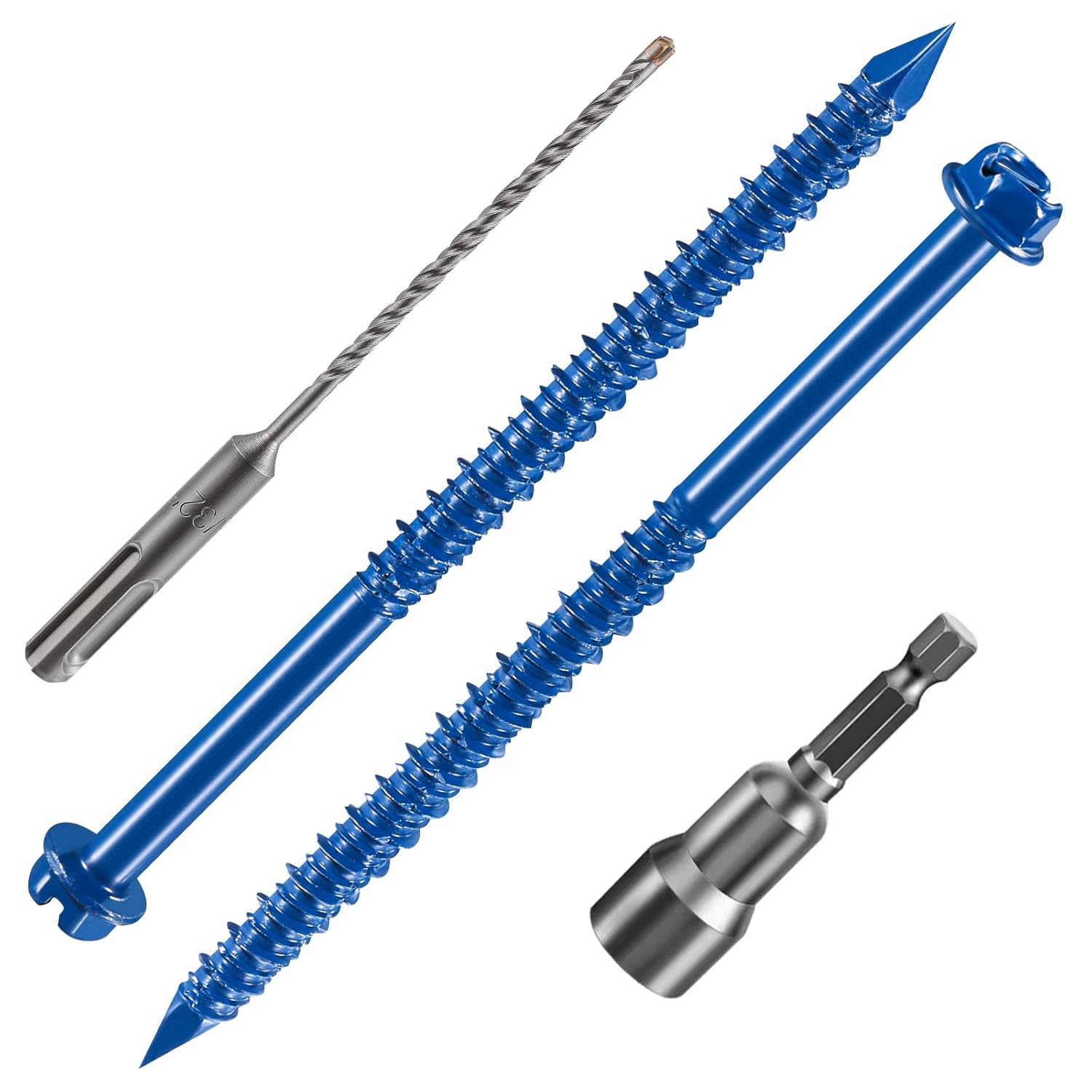 Wensilon(100 PCS) 1/4" * 4" Slotted Hex Concrete Screws Anchor Blue Hexagon Head for Anchoring to Masonry, Block or Brick Stucco