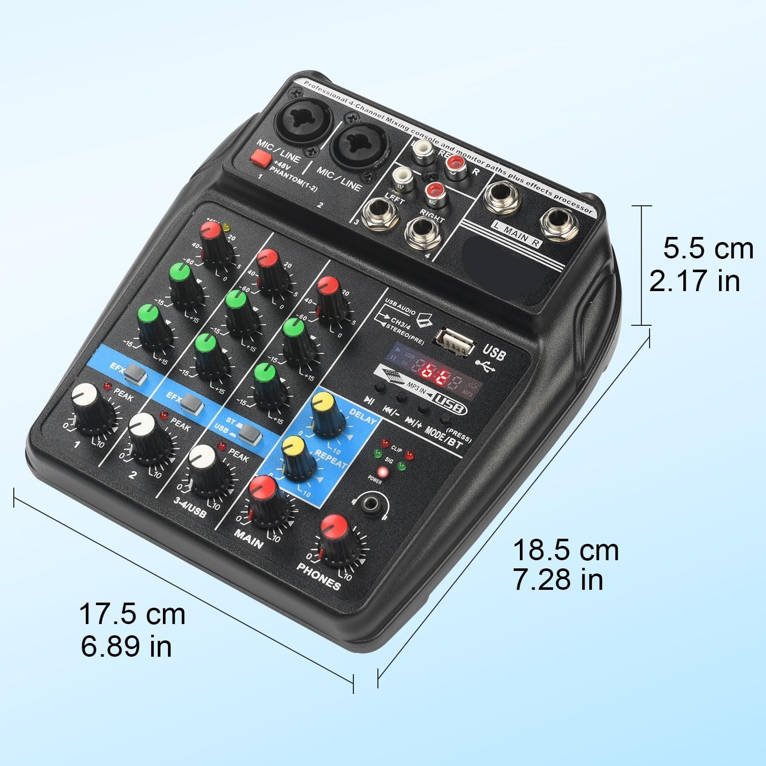 Mixer Audio, Mixer audio portatile Effetto 4 canali 48V Bluetooth Mini console USB Riproduci musica