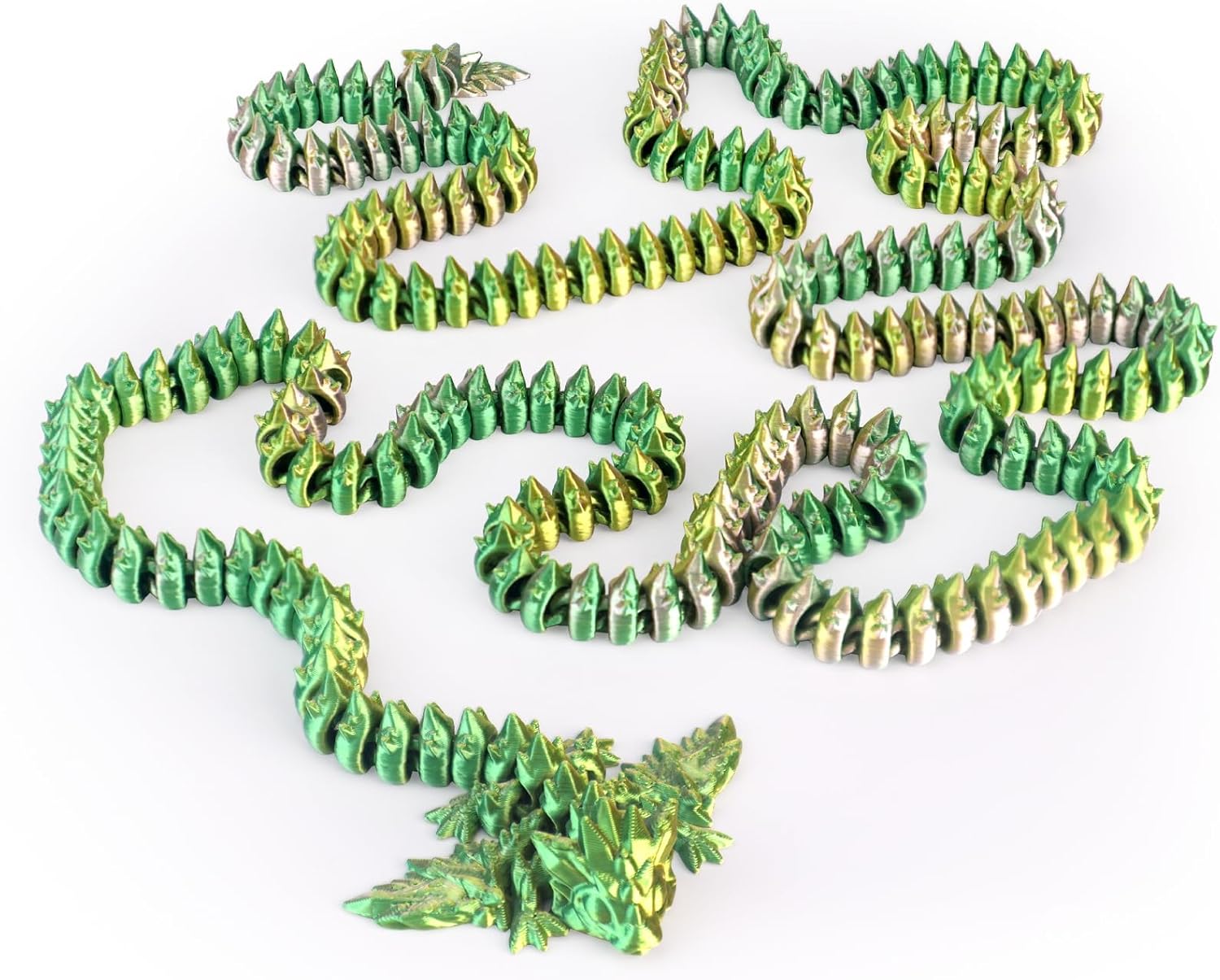 3D Printed Giant Long Dragon (Green Pink Gold)