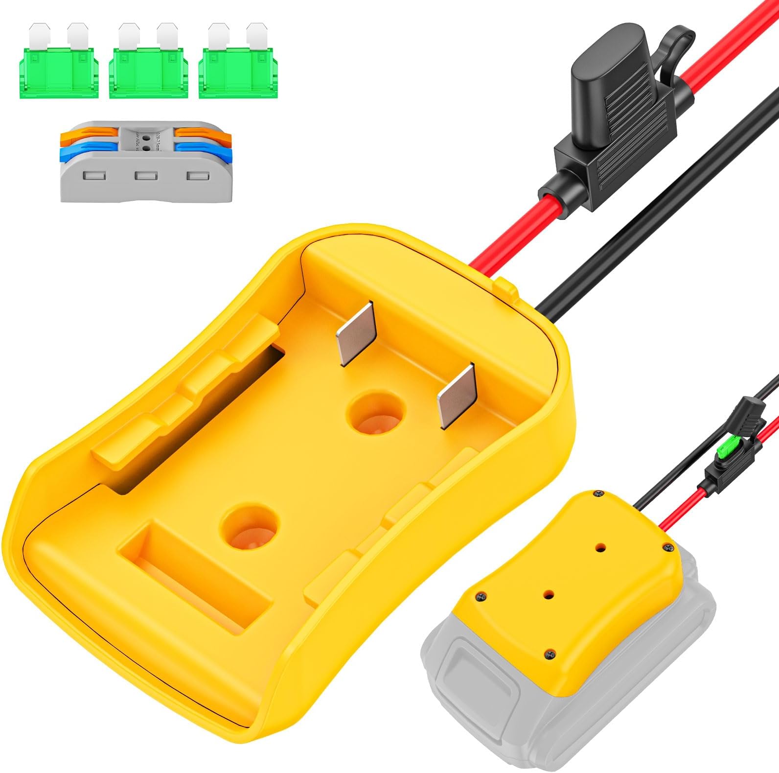 Power Wheels Battery Adapter for Dewalt 20V Batteries, 14 Gauge Wire Terminals with Fuse Protection, Fits DCB206 DCB200 for Power Wheels, Robotics & DIY Upgrades