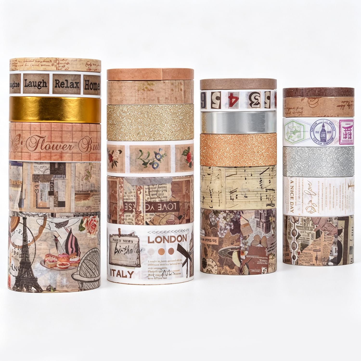 24 Rolls Flower Decorative Washi Tape Set(Retro Medieval Series)