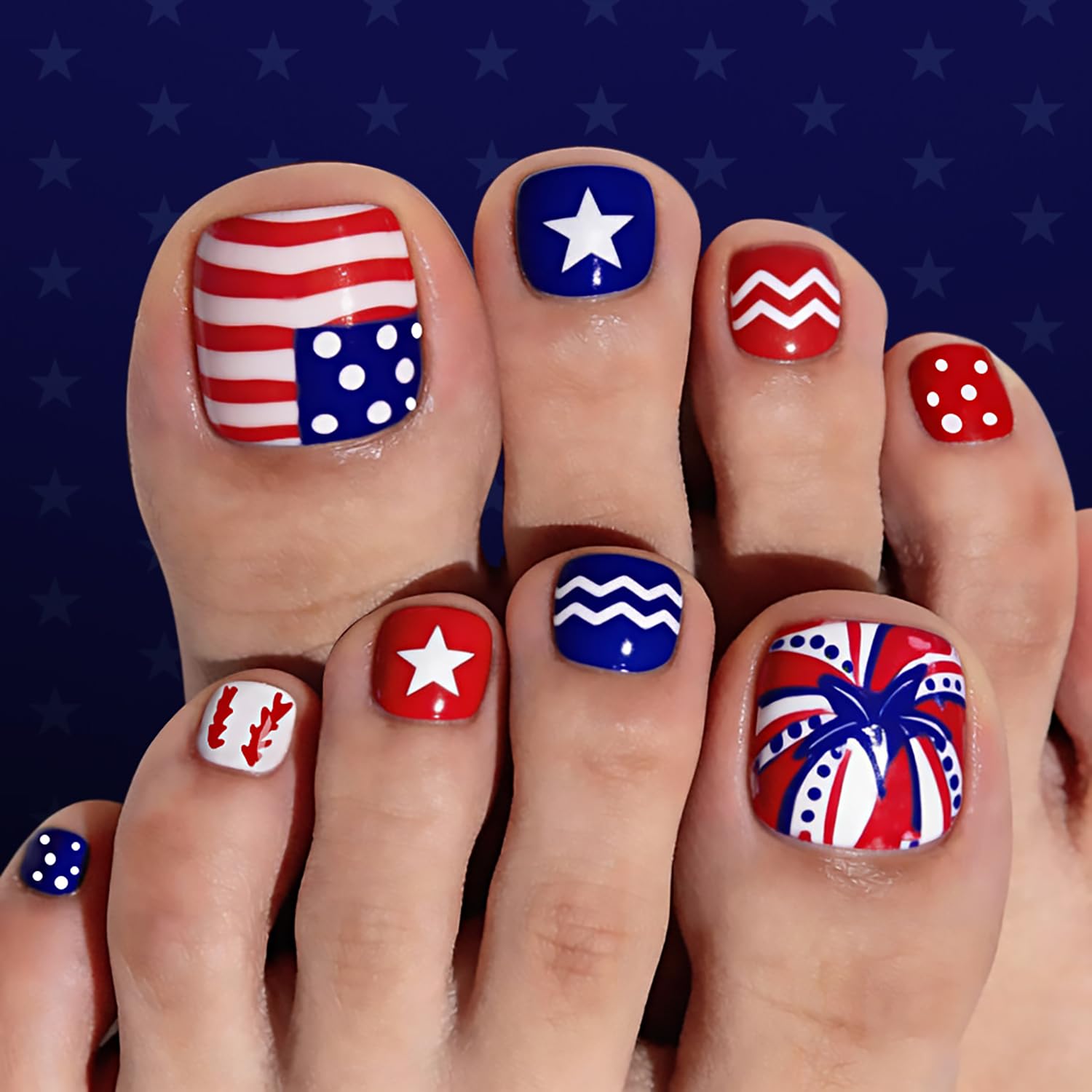 4th of July Press on Toenails - Patriotic Fake Nails