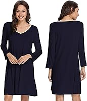 Vista 3 de GYS Camisones para mujer, pijamas de bambú suave, camisas de noche de manga larga, ropa de dormir cómoda