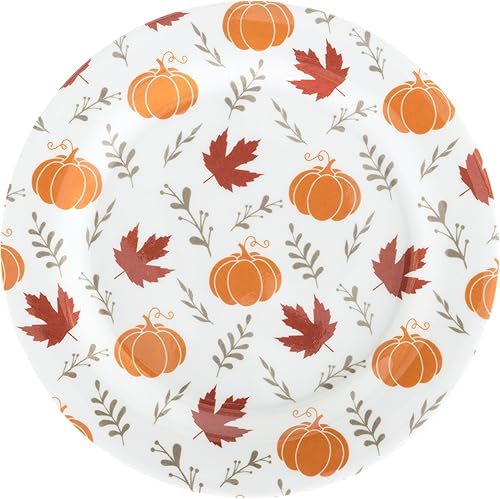 Miniatura 7 de C.R. Gibson QAPS2-24068 Juego de platos de melamina reutilizables con hojas de otoño y calabazas para cenas de Acción de Gracias, 9 pulgadas de