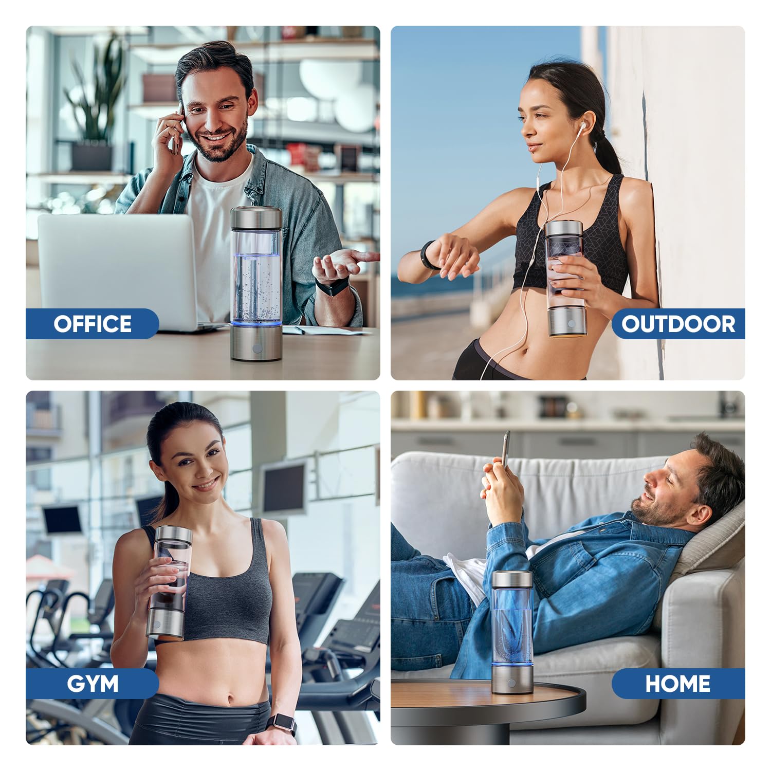 Hydrogen Water Bottle, PowerlotZero Hydrogen Water Generator with SPE Technology, 14oz Rechargeable Portable Hydrogen Water Ionizer Machine for Home, Travel, Fitness