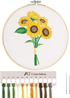 MWOOT 3D Cross Stitch Stamped Embroidery Starter Kit, Easy Embroidery with Sunflower Bouquet Pattern, Handmade Sewing Craft Kit for Adults Beginner