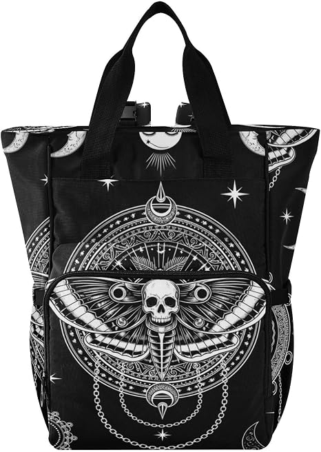 Emelivor Moon Skull Black Diaper Bag Backpack Insulated Pockets Organizer Bag Diaper Backpack for Boy Girl Mama Travel Mom Dad