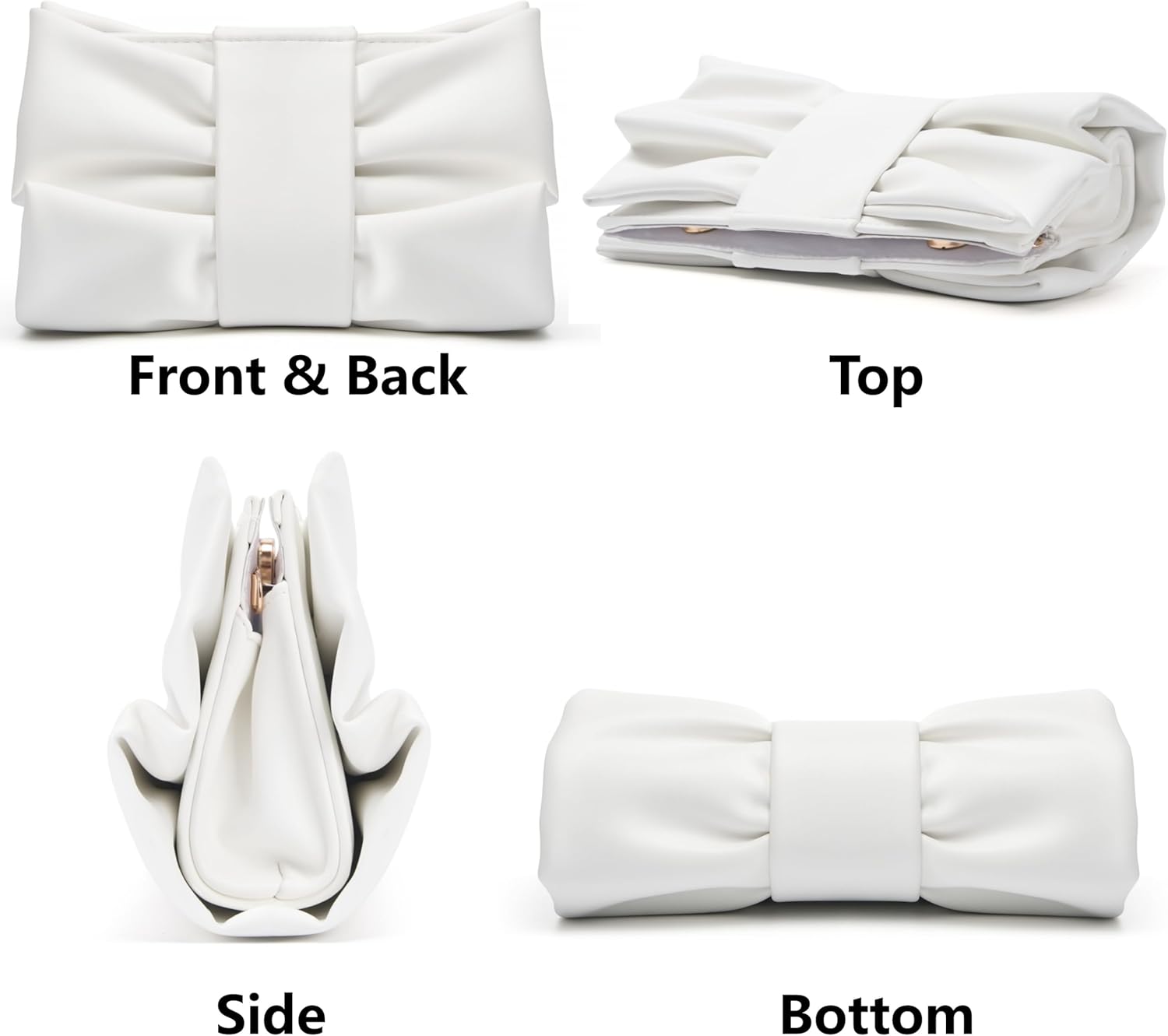 Gurina Bowknot Shape Pleated PU Clutch Purse for Women Formal - Evening Bag with Detachable Chain for Weddings, Proms - Image 6